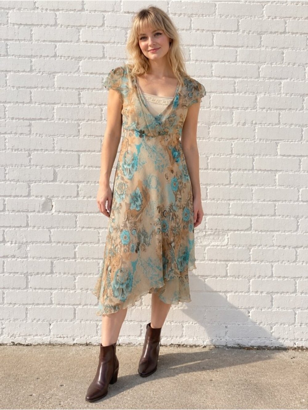 Vintage Y2K Womens Floral Midi Dress Size 10 Fairycore Boho Romantic Cottagecore - Picture 1 of 15